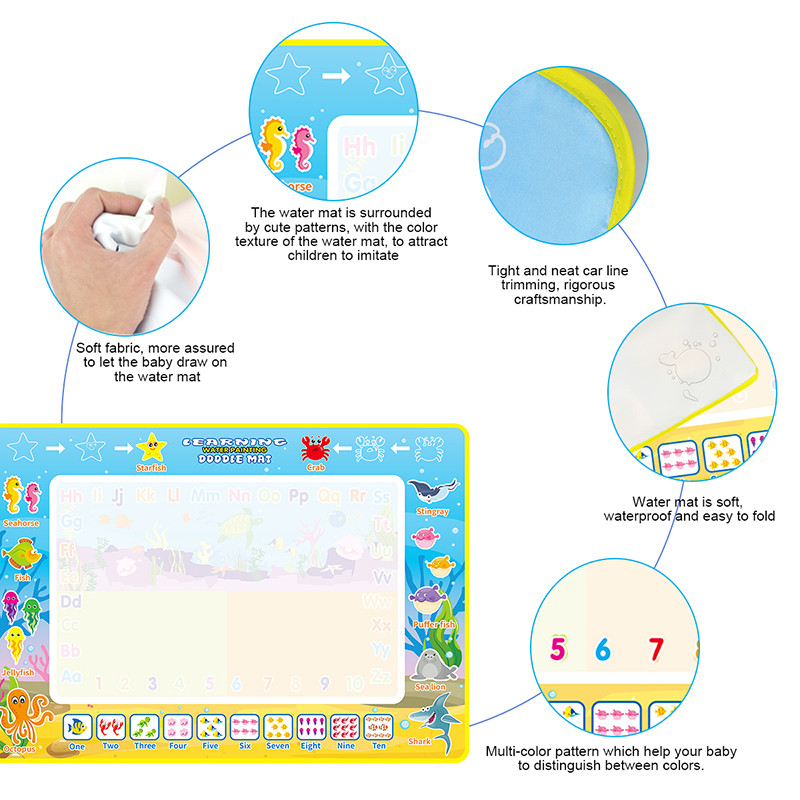 

100X70Cm Kids Magic Water Drawing Mat Ocean Life Theme Coloring Doodle Mat Painting Board Early