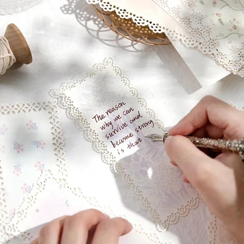 

10Pcs Padhandmade Memo Paper Workshop Foundation Lace Rose Material Flower Writing Supplies Spring