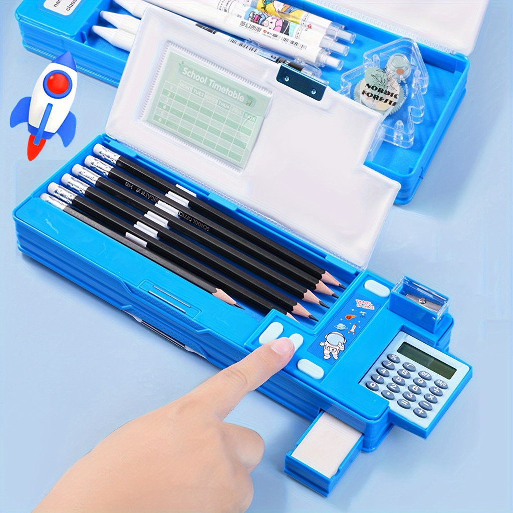 

Kids Multifunctional Pencil Case With Calculator, Desk Organizer For Pens, Pencils, Markers, Office