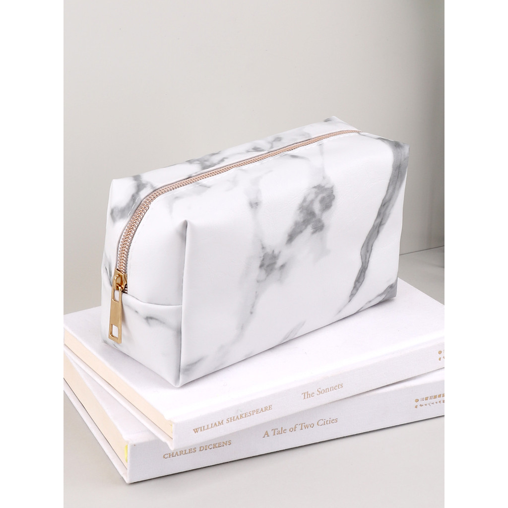 

Marbled Pencil Case, Pu Leather Waterproof Pencilcase, Back To School Stationery Zipper Pencil