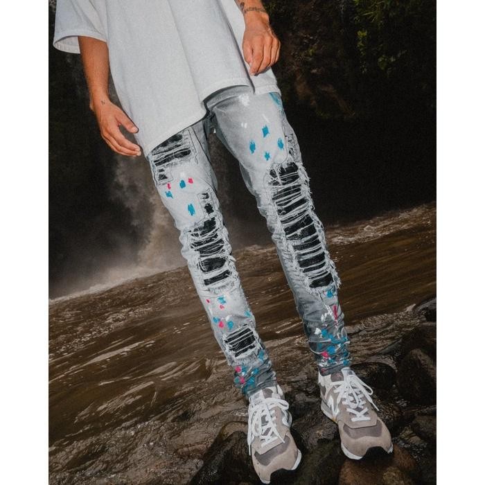 Wearon- H1 Leather Patch - Splatter Cloud Grey - Celana Jeans