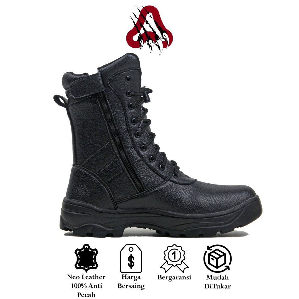 Agonas Sepatu PDL Jatah Polri Tni Security Kulit Sintetis Bam Jeruk 38-45