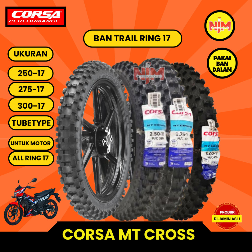Ban luar trail corsa MT Cross ring 17 ukuran 250,275,300 TubeType