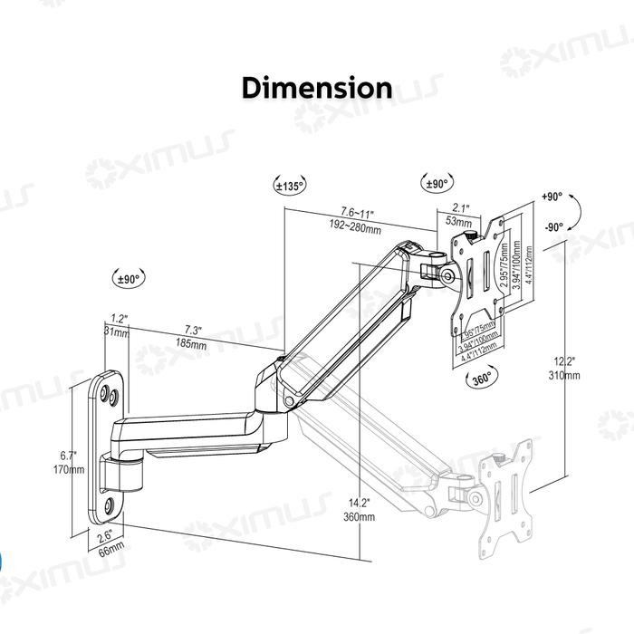 

Bracket Monitor TV Wall Gas Spring Naik Turun 24 - 34 Inch OXIMUS PW100