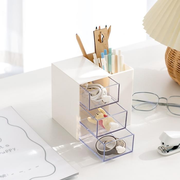 

Kotak wadah penyimpanan pena dengan laci / kotak pensil pulpen