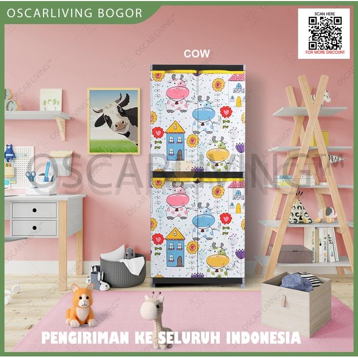 *CepatSampai*_ Miami Orlando Lemari Pakaian Plastik Serbaguna Motif Sapi