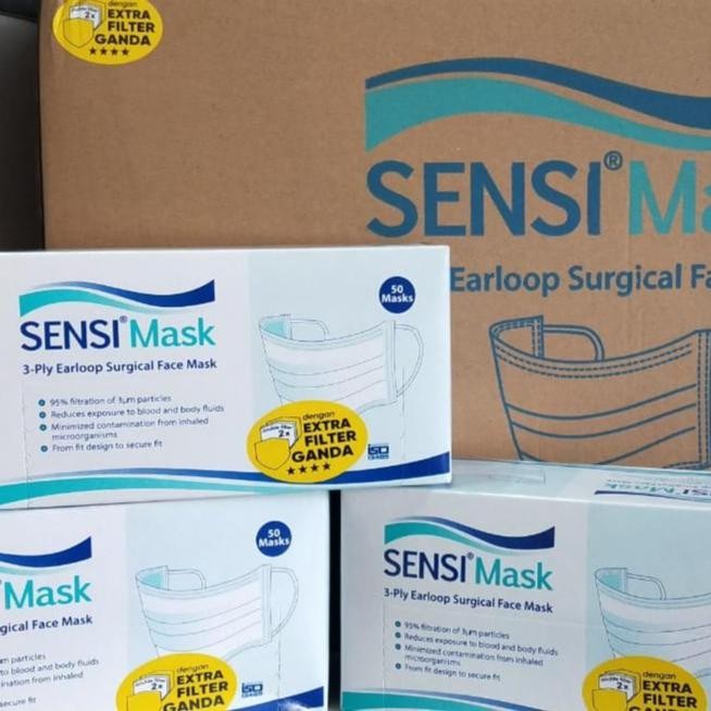 MASKER SENSI 3 PLY EARLOOP SENSI (MASKER BEDAH) EXTRA FILTER GANDA