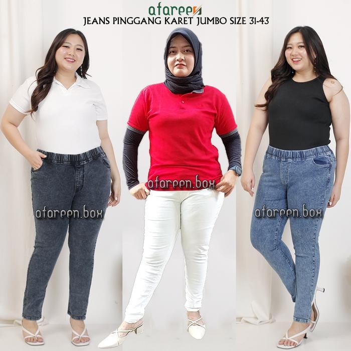 Blumjean- Celana Jeans Putih Wanita Jumbo Legging Jeans Pinggang Kolor Jumbo