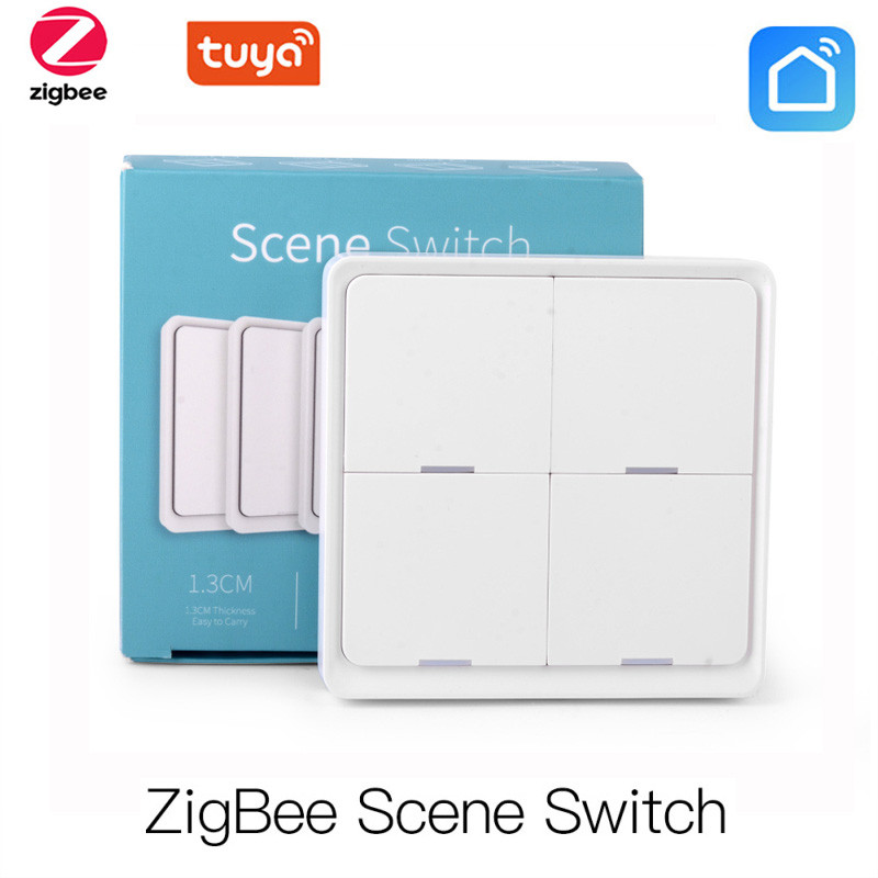 Tuya Smart ZigBee Switch 4 Gang Push Battery Power Sticker Smart Life