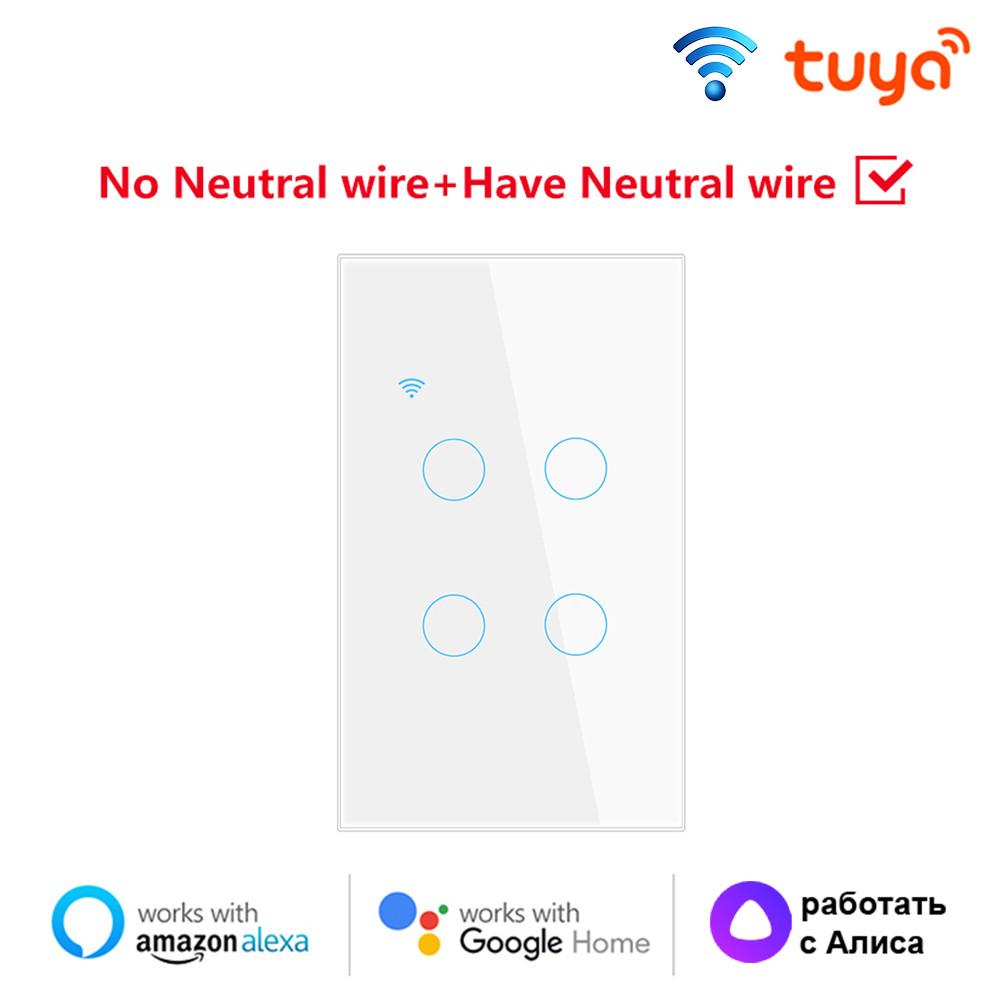 Tuya Wifi Smart Light Switch 4Gang Glass Screen Touch Panel Smart
