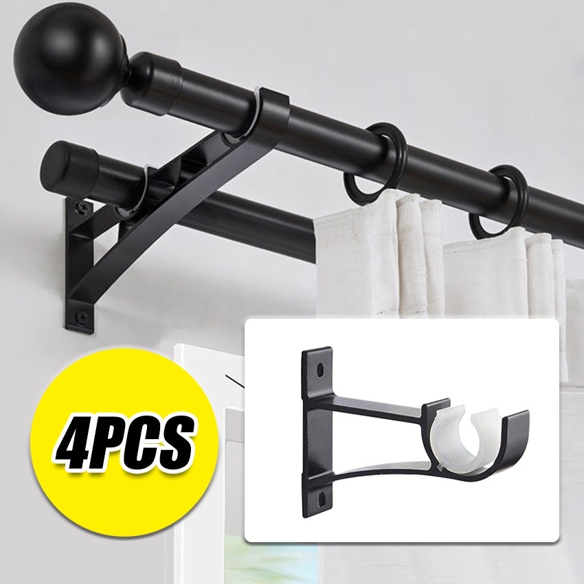 4Pcs/Set Tiang Gorden Bracket Kaki Double Gorden Rel Kaki Penyangga Tiang Batang Gorden Rawatan