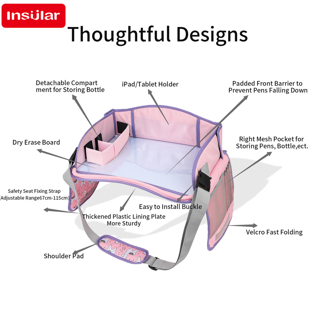 

Insular Child Drawing Board Kids Travel Tray For Car Seat Children'S Car Portable Drawing Board