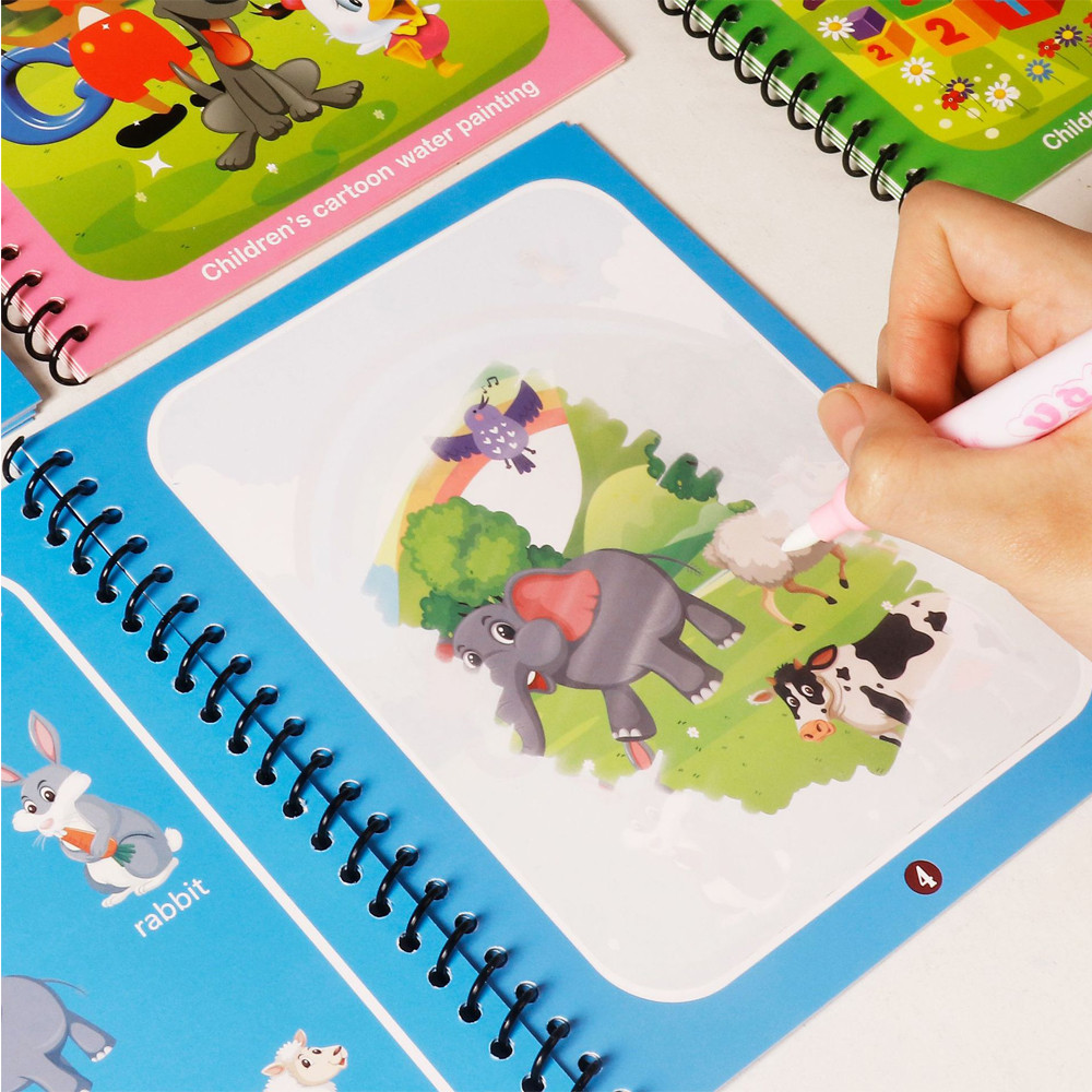 

Kids Magic Water Drawing Books Montessori Painting Toys Cartoon Diy Reusable Coloring Book Early