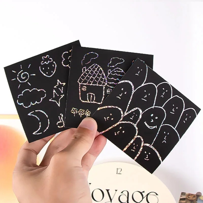 

100Pcs Dazzling Scratch Painting Toys Mini Notes Paper Pad Cards Parent Child Interactive Toys Note