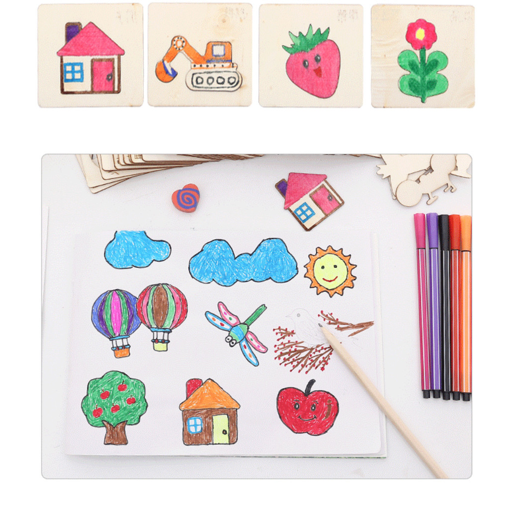 

Kids Montessori Drawing Toys 20/32Pcs Diy Painting Stencils Template Wooden Craft Puzzle Toys