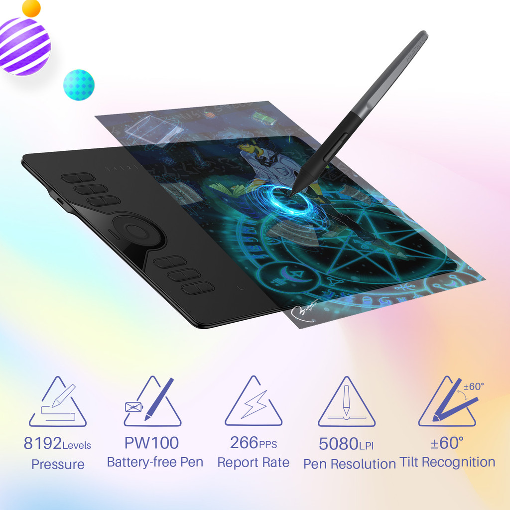 

Huion Hs610 Drawing Tablet Graphic Tablet With Battery-Free Stylus 8192 Tilt Function 10X6.25