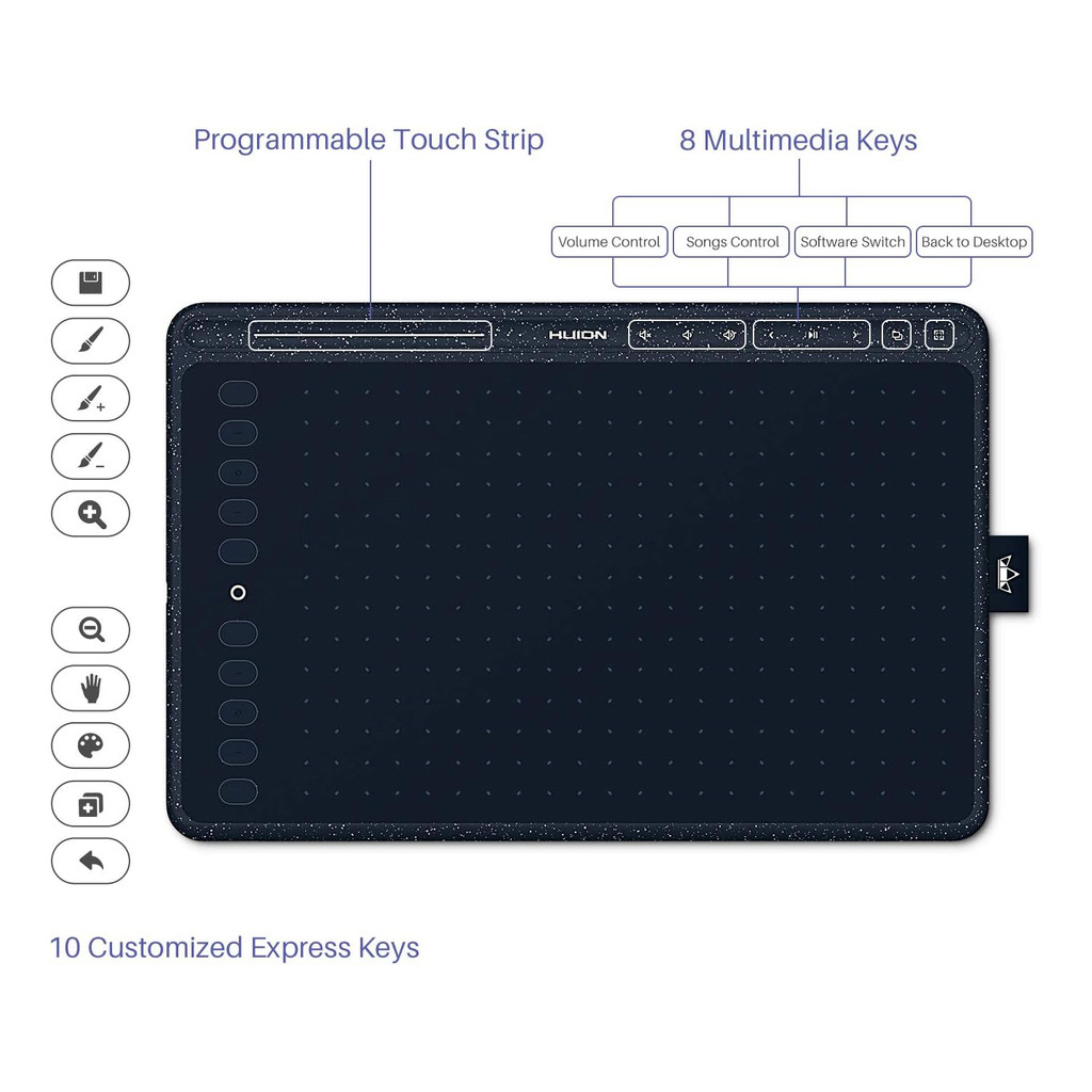 

Huion Graphics Tablet Hs611 10X6 Inch Drawing Tablet 3 Color With 18 Express Keys Music Touch Bar