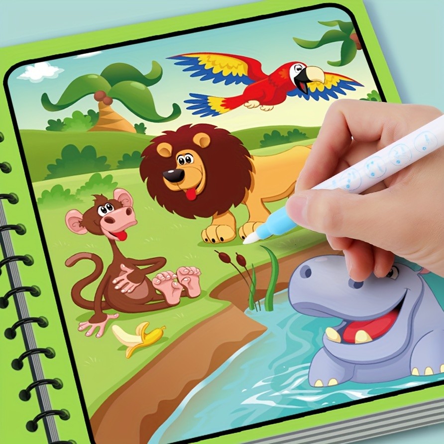 

1/4Pack Magic Water Coloring Books With Pen Reusable Water-Reveal Drawing Pads Educational Water