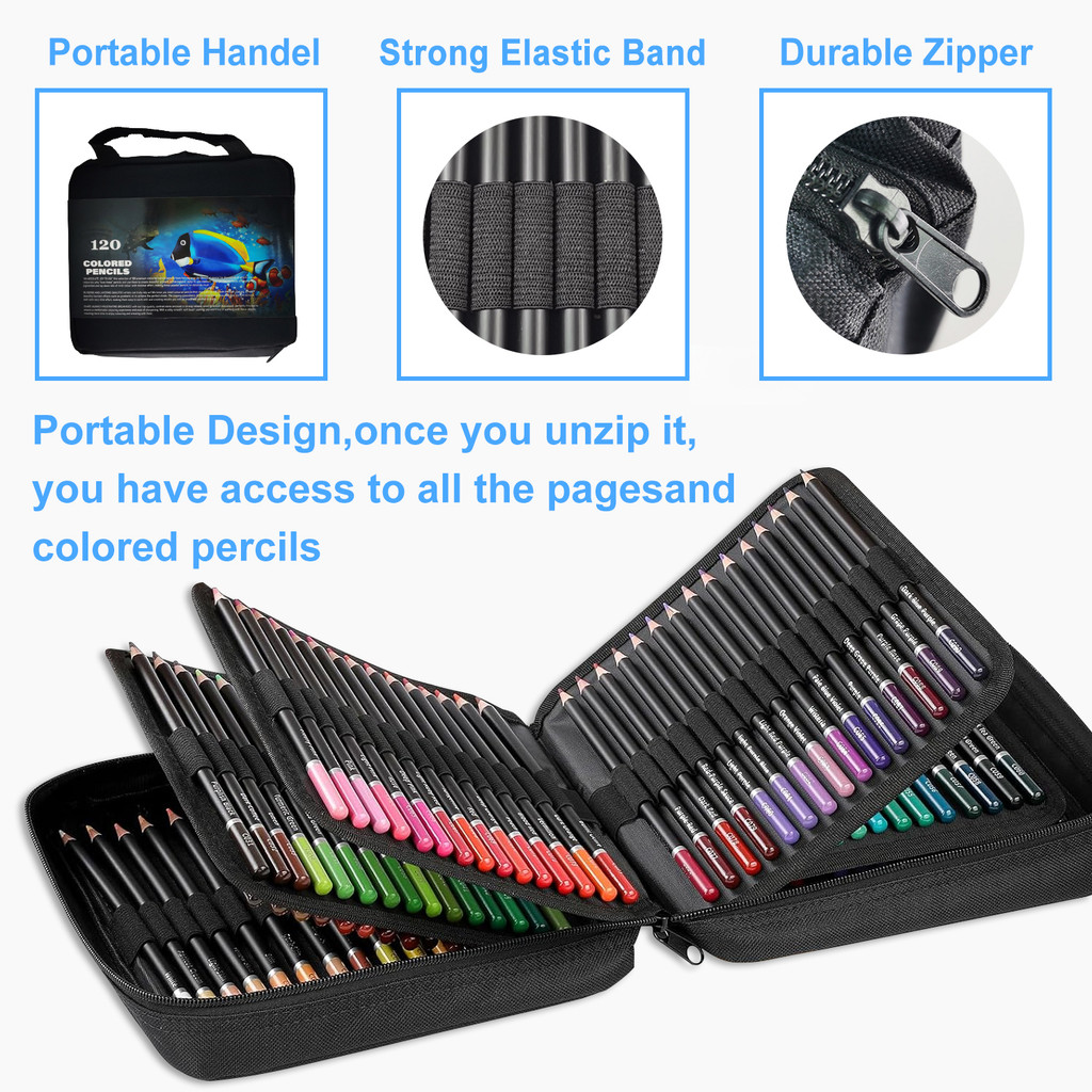 

120-Color Wooden Colored Pencil Set With Pocket Clip, Medium Point, Professional Drawing Pencils In