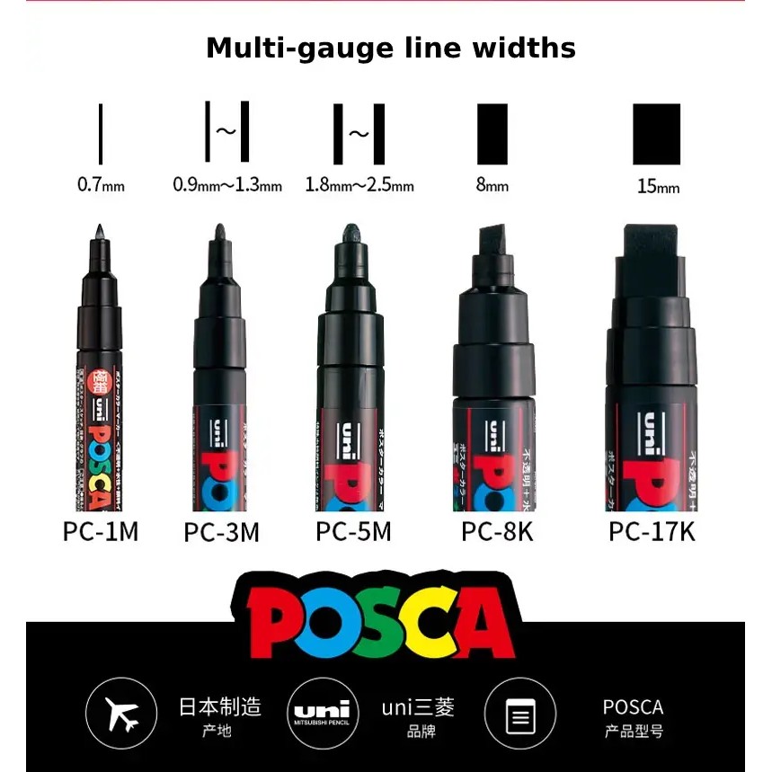 

Japan Posca Poster Color Marking Pens, Pc-1M/3M/5M White/Black/Gold/Silver Waterproof Paint Markers
