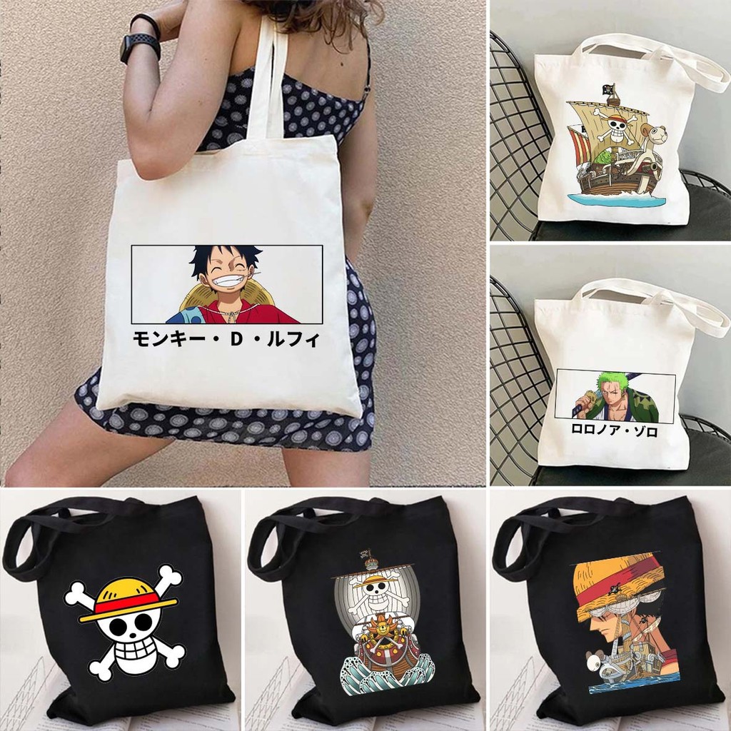 Miniso Disney One Piece Comic Shoulder Bag Student Large Capacity Tote Bag Casual Fashion Reusable
