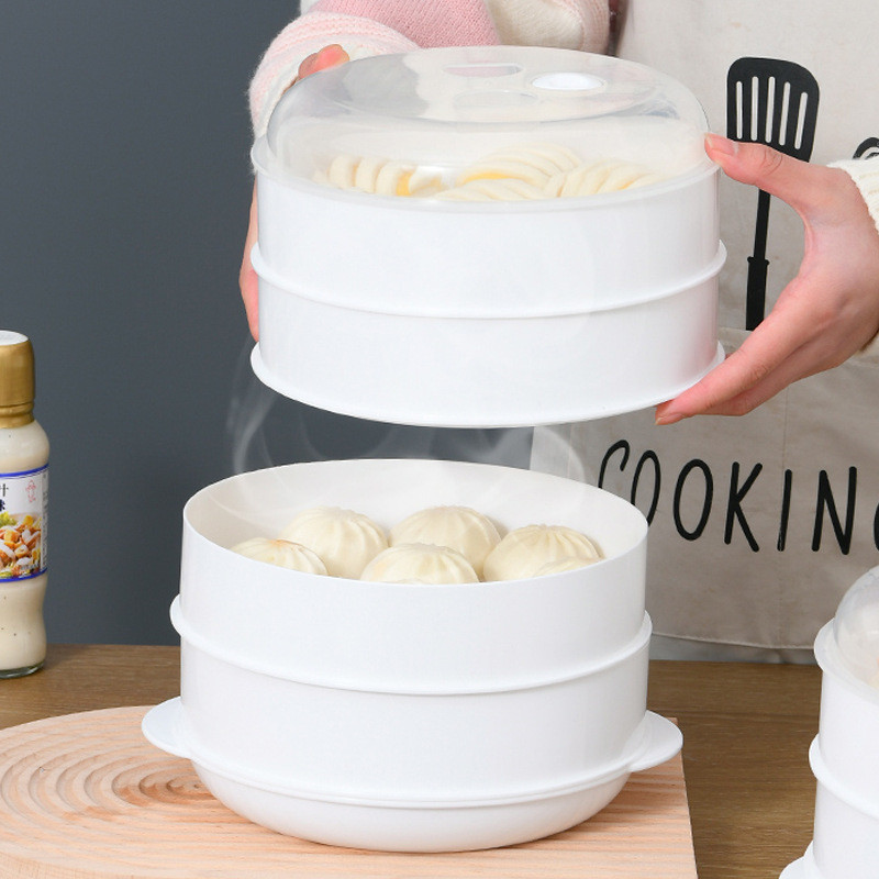 Multi-Layer Round Microwave Oven Steamer for Dumplings Plastic Food Tray Rice Cooker Steaming Grid K