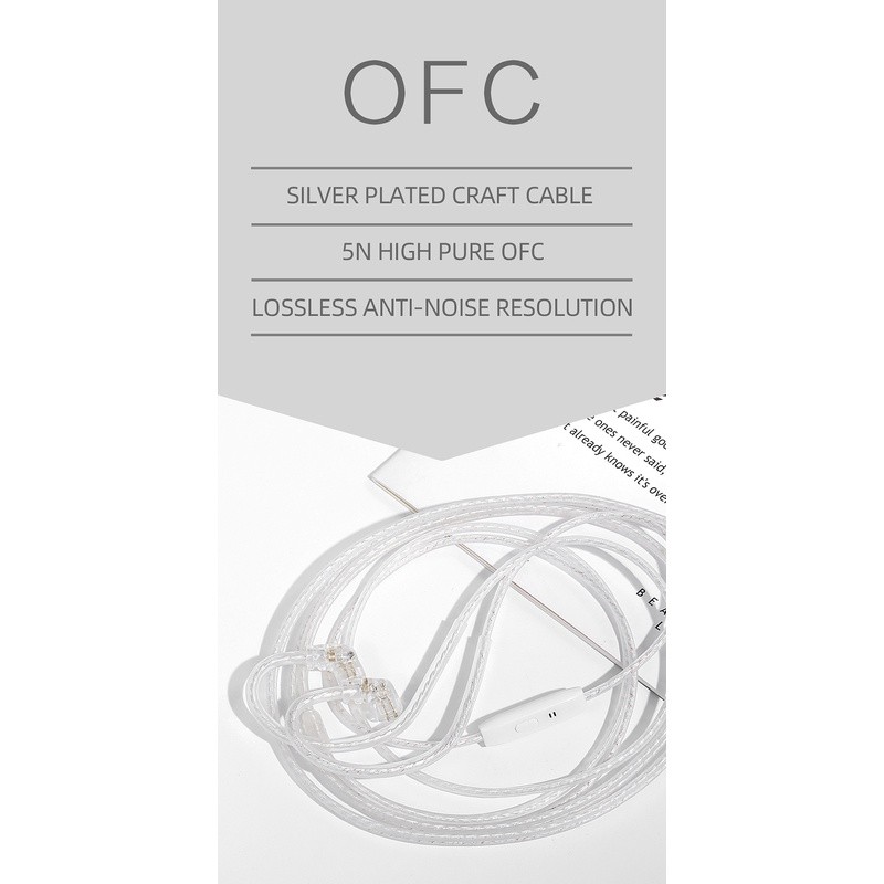 JCALLY PJ2 Silver Upgrade Cable with Microphone Kabel Upgrade Lapis Perak