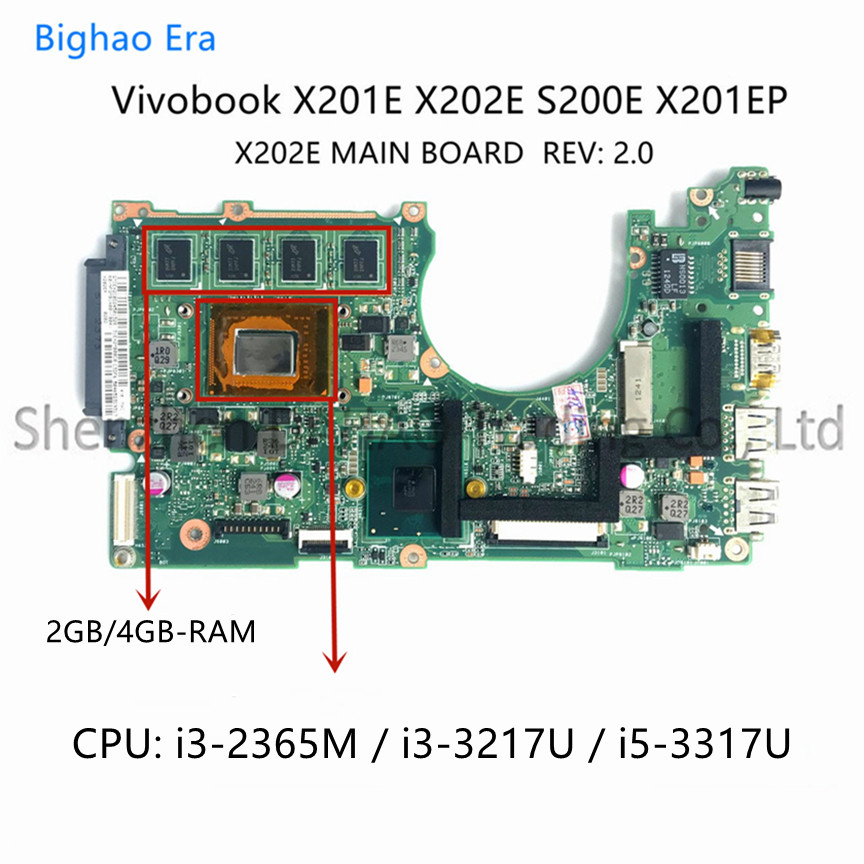 For Asus S200E X202EP X202EV X202E X201E Laptop Motherboard With Intel i3 i5 CPU 4GB Menory 100% Ful