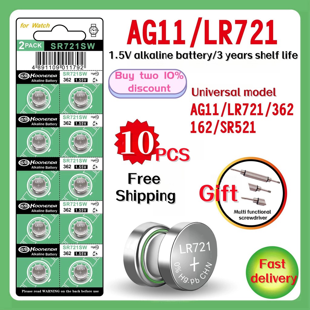 AG11 362 361 SR721SW 162 1.55V Button Coin Cell Watch Battery 0%Hg Mercury Free for Watch Toys Remot