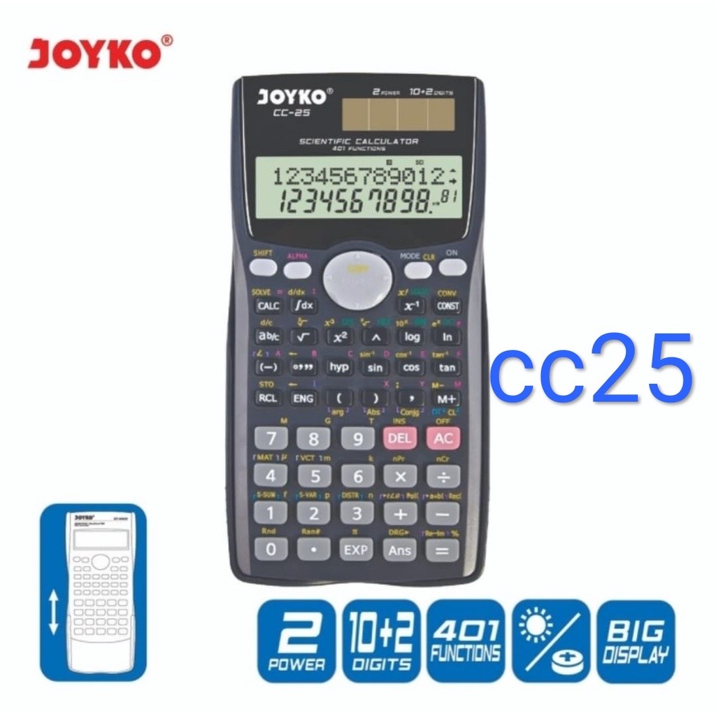 

[READY] kalkulator scientific joyko cc 25 dual power 401 fungsi