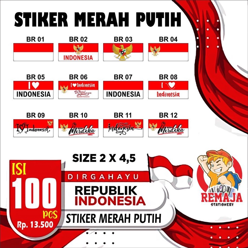 

Stiker / sticker pipi Merah Putih isi 100pcs / Tempelan pipi murah