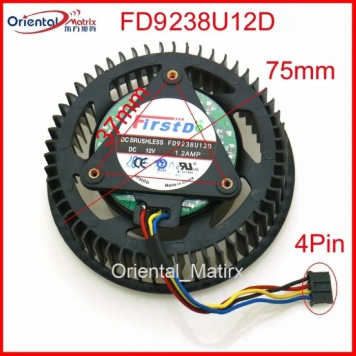 Free Shipping FD9238U12D 12V 1.2A 75mm 37*37*37mm VGA Fan For GTX960
