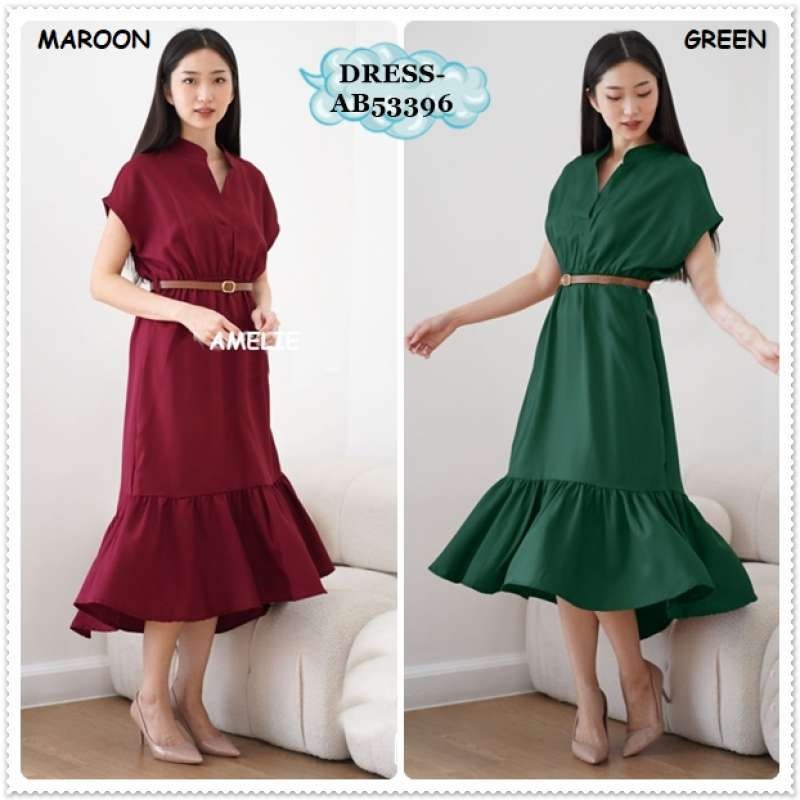 AB53396 Long Dress Gaun Pesta Malam Natal Sincia Imlek n Wanita Korea Import Merah Maroon Red Hijau