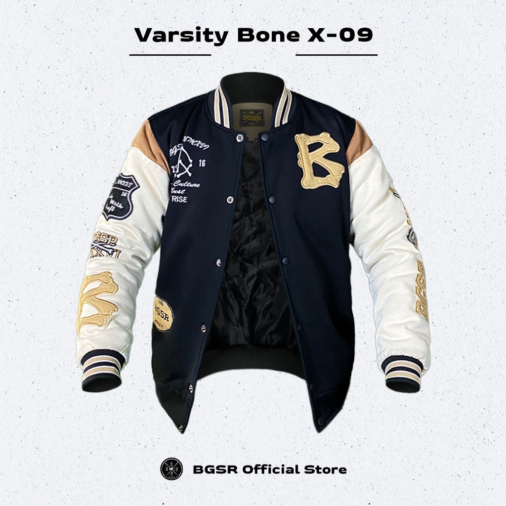 NEW JAKET BASEBALL VARSITY JACKET PRIA WINDBREAKER BORDIR TEBAL ADEM BONE X-09