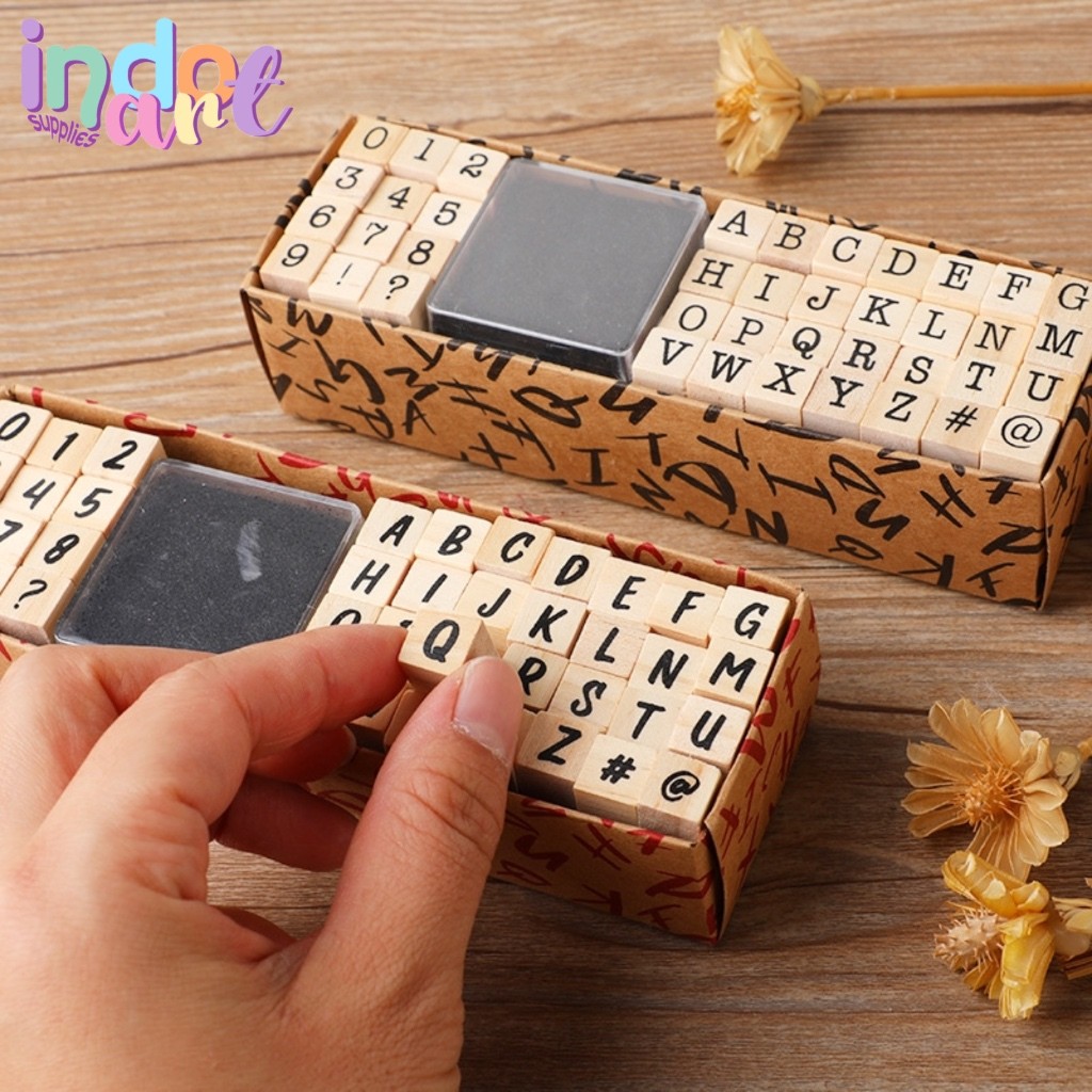 

(IAS) Wooden Stamp Pad Stempel Cap Mesin Tik Alphabet Hand Writing Tulis Tangan Simbol Huruf KapitalmRetro Vintage Pos Letter