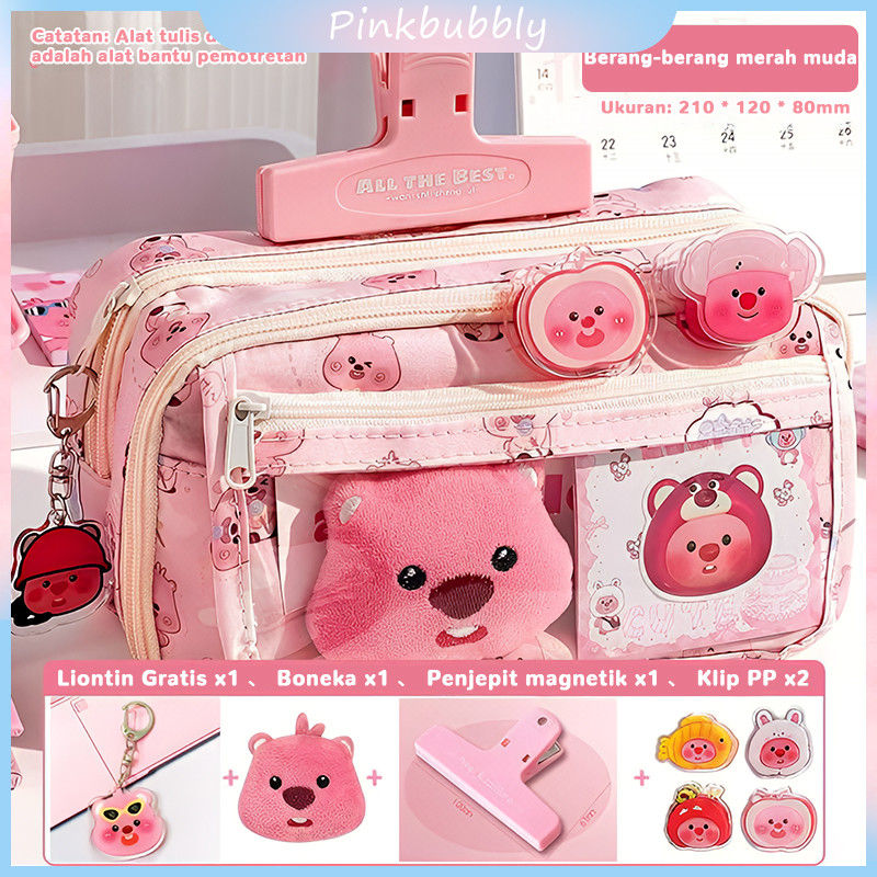 

Pinkbubbly.Tempat alat tulis kotak pensil aesthetic Tas PenaTempat Pencil Tas Pensil kapasitas besar Tas pensil pensil kapibala tas pensil loopy