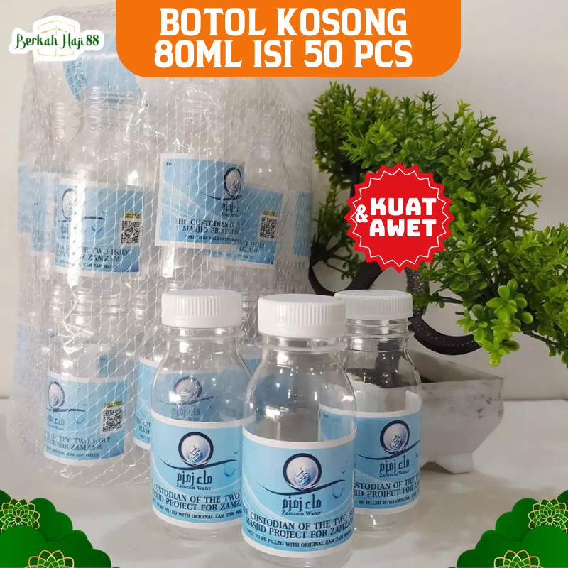 

BOTOL AIR ZAMZAM KOSONG 80ML 1 PACK ISI 50 PCS ANTI BOCOR OLEH OLEH HAJI DAN UMROH
