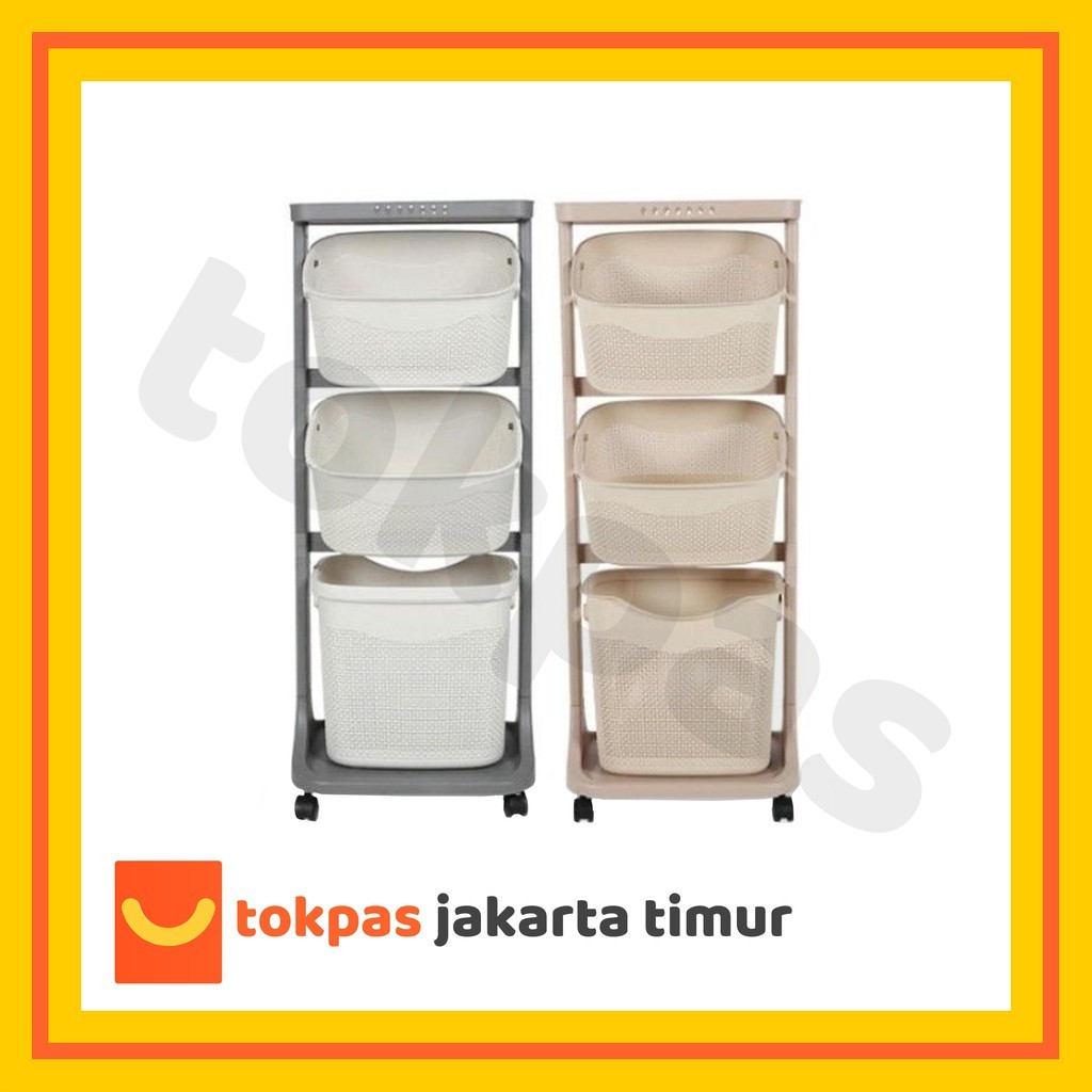 [GOJEK/GRAB] Keranjang Laundry 3 Susun Roda / Rak 3 Susun Plastik Olymplast Flexyble Trolley OFT 03