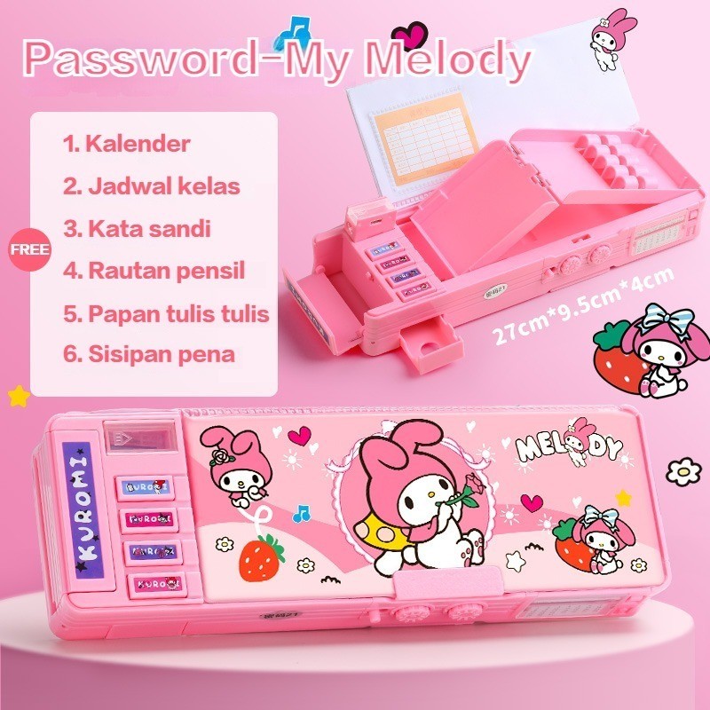 

JH8 -Tempat Pensil Multifungsi Kuromi, Tempat Pensil Kunci Kata Sandi Anak Perempuan, Tempat Pensil
