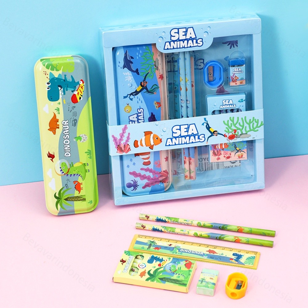 

JH8 BEVAVAR Alat Tulis Anak Set Tempat Pensil Lucu Untuk Hadiah Anak Stationery 6In1