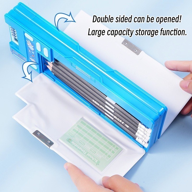 

JH8 [Penjual Lokal] Kotak pensil kartun dua sisi dengan kalkulator dan rautan pensil / kotak pensil