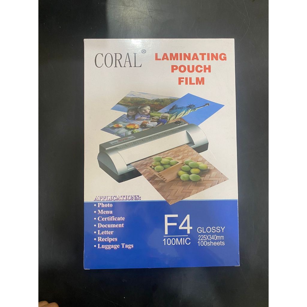 

JH8 CORAL LAMINATING F4 GLOSY / 100 MICRON / UKURAN 225X340mm/ 100 SHETS