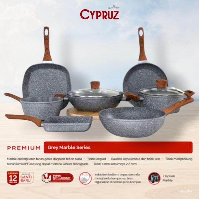 B_serii cypruz marble wok pan fry pan sauce pan wajan keramik anti lengket