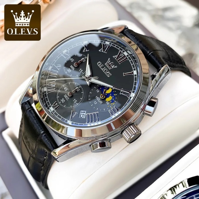 OLEVS 2871 Men Three eyes Fashion Watches Brown Leather Top Brand