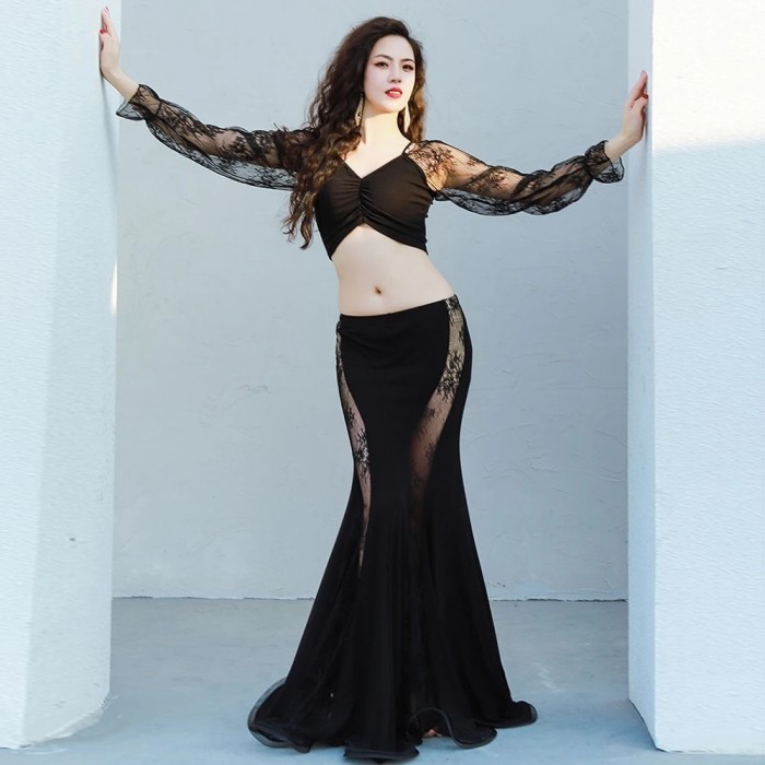 Dance New Belly Dance Practice Dress Lace Splicing Elegant
