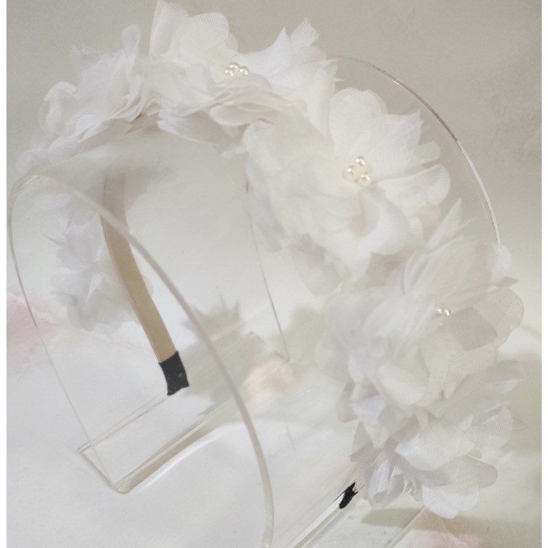 Mahkota bunga putih/ flower crown/ bondu bunga putih/ Bandana bayi/ bunga putih
