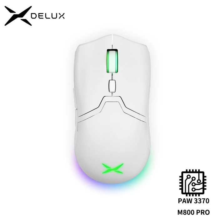 Delux M800 PRO PAW3370 White Wireless Gaming Mouse Wired Programmable