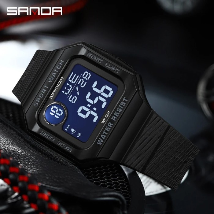 SANDA Brand Sport Digital Watch Fashion LED Men's Watches Square