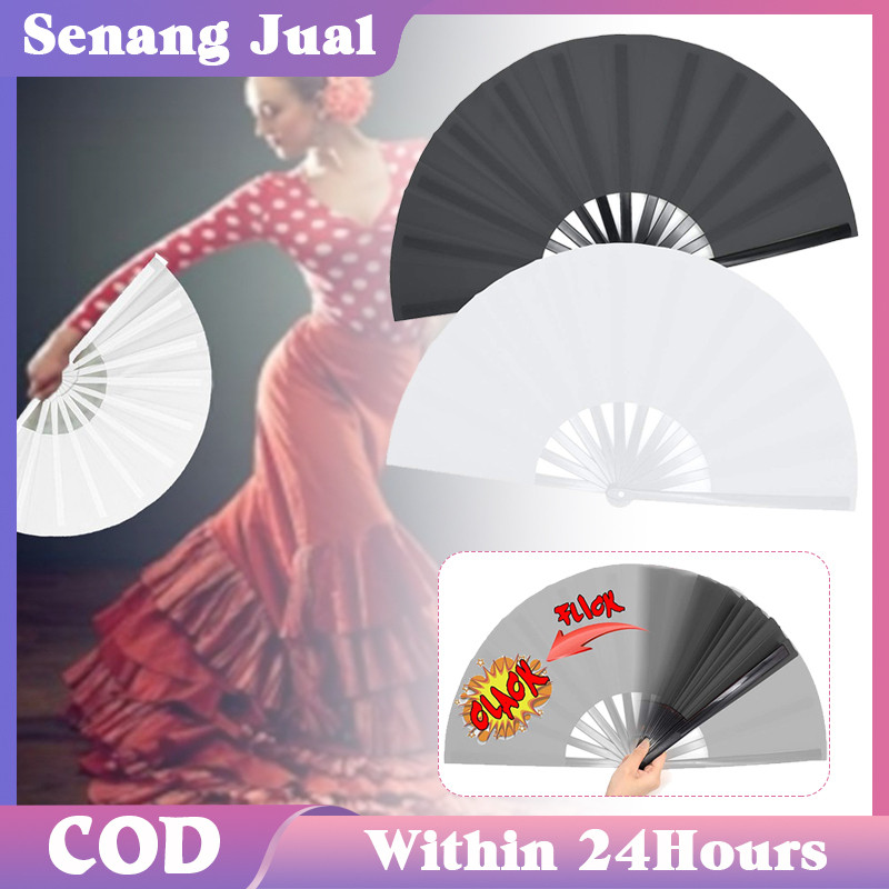 Kipas Plastik Lipat Tangan Jumbo Untuk Pertunjukan Tari Kipas Nari Plastik Hitam / Putih