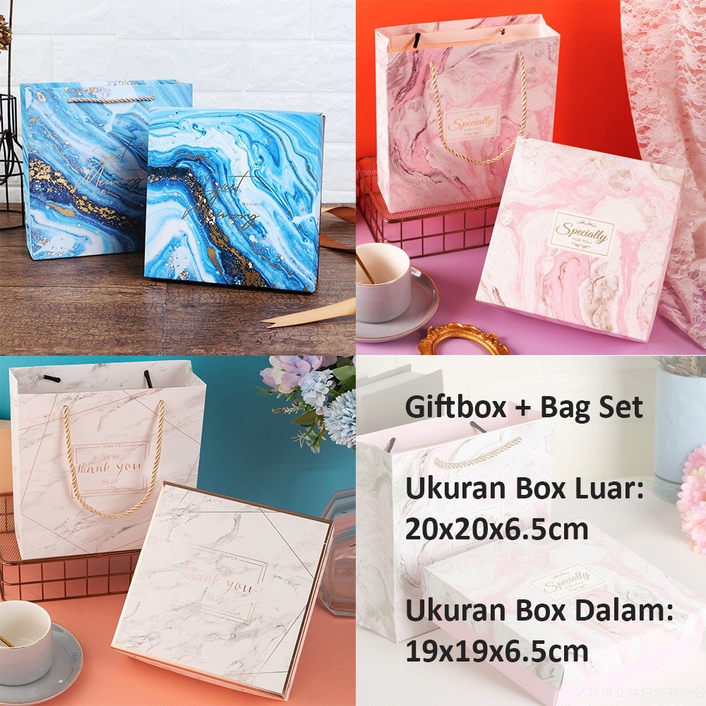 

20x20x6 Premium Hampers Gift Box Marble Goodie Bag / Kotak Kado Tas Hadiah